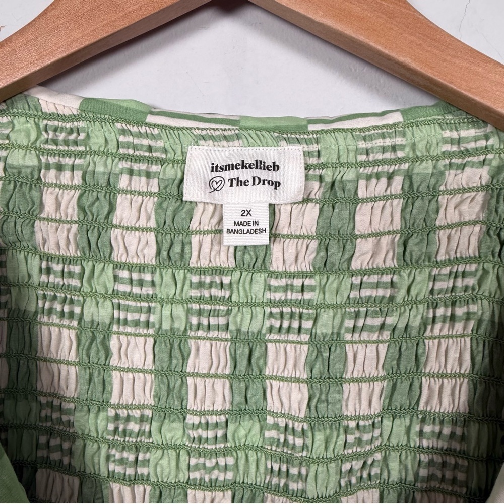 The Drop Plus Size Light Green Gingham Smocked Midi Dress, 2X, Great Condition - Picture 8 of 16